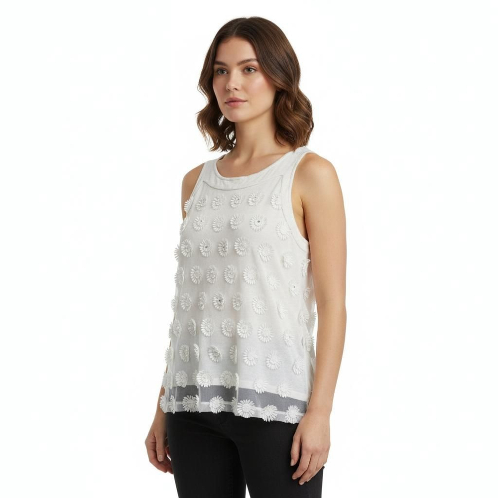 Ann Taylor White Floral Tank Top Medium Petite